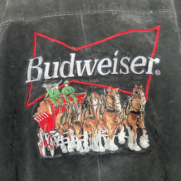 Vintage Budweiser Clydesdale Horses Black Suede Bomber Jacket XXL Oversized - Picture 7 of 7